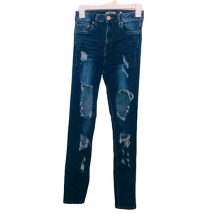 REFUGE CALI Dark Wash Super Distressed Ultra High Rise Skinny Jeans